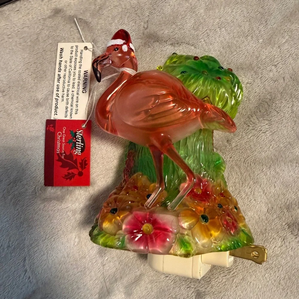 Flamingo Acrylic Night Light Christmas Tropical Decor‎ Plug In w Box
